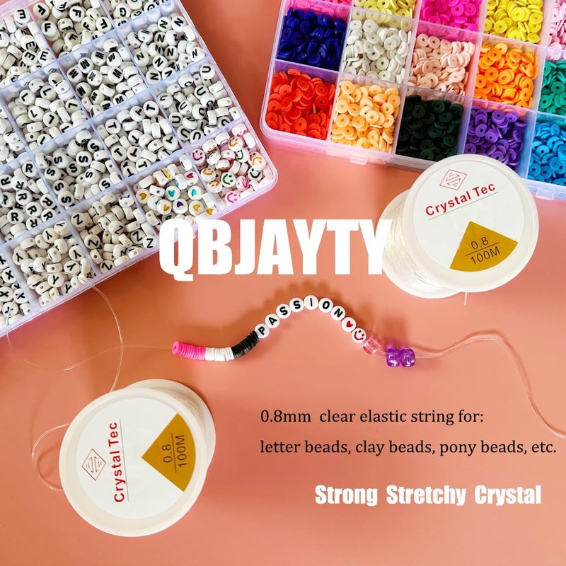 QBJAYTY 0.8mm Bracelet String Elastic, Clear Elastic String for Bracelets, Clay Bead String, 100m Stretchy Bracelet String for Bracelet Making, Stretch Beading String Cord Thread for Beads(Crystal) - Image 2